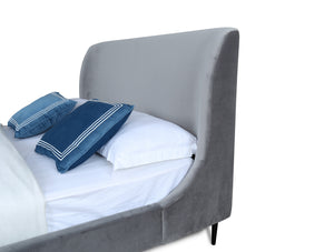 English Elm Full Velvet Upholstered Bed Arched Headboard Mid-century Style with Metal Legs Grey+Black B365S00148