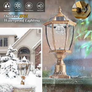 English Elm 20"(H) Golden Solar LED Outdoor Lantern – Vintage Glass Garden Pathway Light, Auto-Charging, Weatherproof Elegance W2312P374773