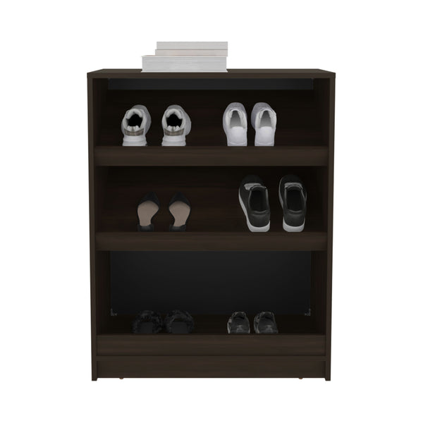 English Elm Shoe Modern 3‑Door Concealed Shoe Cabinet with 3 Shelves, Sturdy Legs, Compact Engineered Wood Storage Brown 39.37 L x 19.29 W x 5.91 H B097P350295