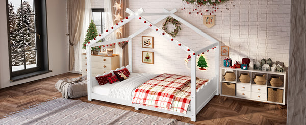 English Elm Twin House Frame Floor Bed Solid Pine Kids Room Montessori Low Profile Play Nook W1580P387839