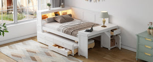 English Elm Full Size Pine Wood Platform Daybed with Led Headboard Desk Storage and Charging White N7090000475K-1