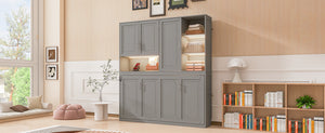 English Elm Twin Murphy Bed with Cabinet Shelves Built in Lighting Usb Ports Space Saving Wall Unit Gray LP000389AAE-1