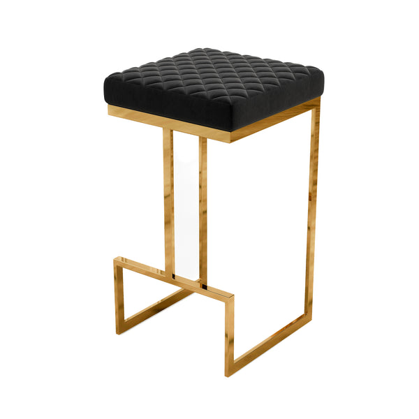 English Elm Joel Mid-century Backless Counter Stool with Tapered Legs and Upholstered Seat B183P231886