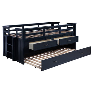 English Elm Starboard Twin Captain Bed with Trundle Storage Drawers and Guardrails for Kids B062S01453