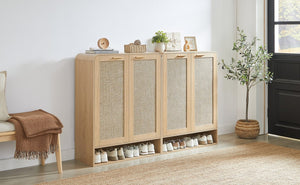English Elm Rattan Door Shoe Cabinet Six Tier Adjustable Shelving Entryway Storage Organizer Oak W1820P399462