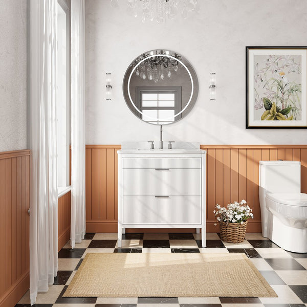 English Elm Fully Assembled 36 Inch White Bathroom Vanity with Carrara Marble Top and Soft Close Cabinet W1826P439634