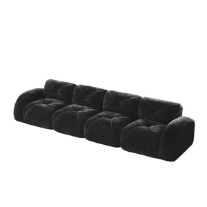 English Elm 140''soft Velvet Modular Cloud Sofa Tufted Plush Seating for Living Room or Home Theater Black W714S01629