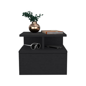 English Elm Floating Nightstand Flopini wall-mounted bedside table with drawer, space-saving shelf, durable design Black B092123117