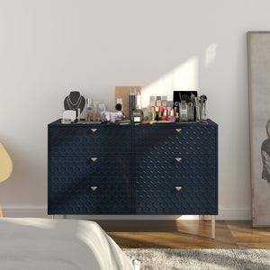 English Elm 6-drawer Honeycomb Veneer Chest with Gold Legs Geometric Bedroom Storage Cabinet T3609P482835