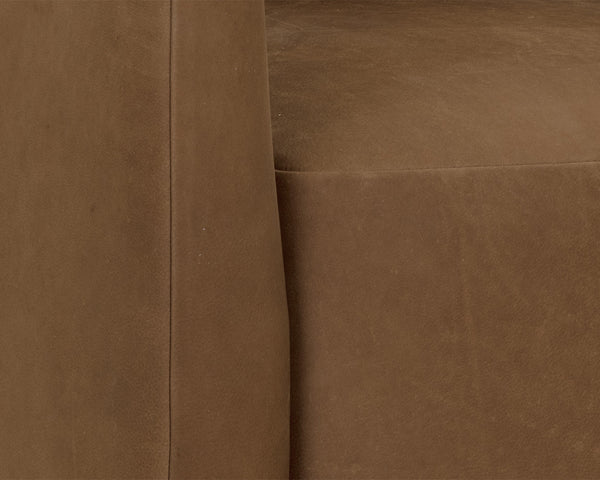 Sunpan Emilie Swivel Lounge Chair - Luxurious Nubuck Caramel Leather & Solid Oak Base for Ultimate Comfort