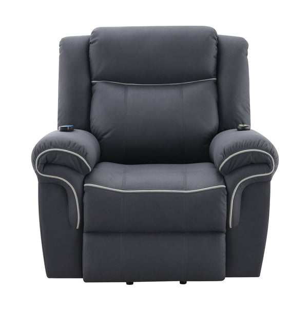English Elm Domana Dark Blue Polished Microfiber Power Recliner with Lift, Heat & Massage — Luxury Supportive Comfort B2726P242436