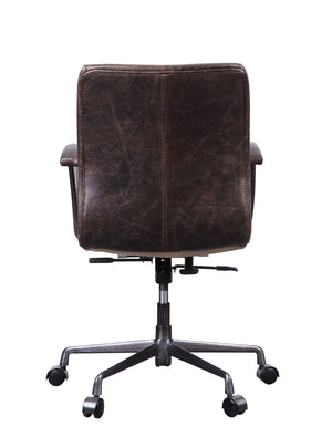 English Elm Zooey Distress Chocolate Top Grain Leather Office Chair - Executive 360° Swivel, Adjustable Lift, Padded Armrest, 5-Star Caster Base B2726P386522