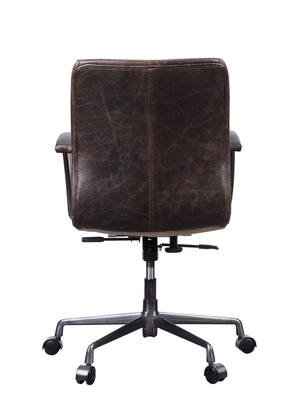 English Elm Zooey Distress Chocolate Top Grain Leather Office Chair - Executive 360° Swivel, Adjustable Lift, Padded Armrest, 5-Star Caster Base B2726P386522