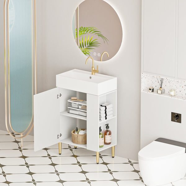 English Elm 21.6" Bathroom Vanity with Ceramic Sink Open Shelving Soft Close Cabinet White W1573S00022