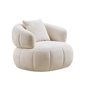 English Elm Modern Sculptural Pumpkin Lounge Chair Textured Polyester Upholstery for Living Room Beige W2582P457336