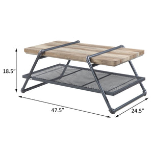 English Elm Oak Industrial Coffee Table With Sandy Grey Finish And Mesh Shelf For Modern Rustic Living Rooms B062P186437