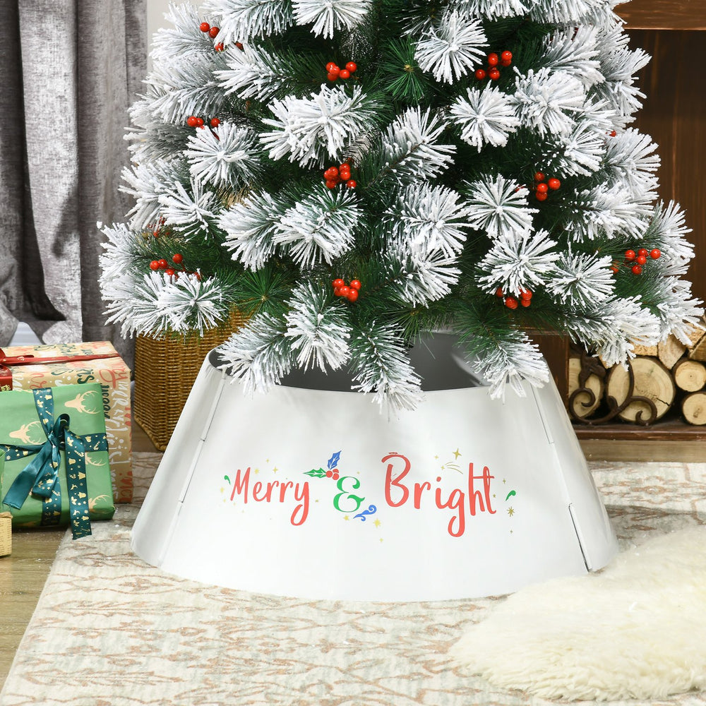 English Elm HOMCOM Cream White 26" Christmas Tree Collar Ring – Metal Stand Cover, Pet-Safe, Wrinkle-Free Decor W2225P173952