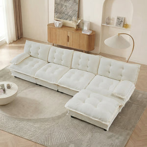 English Elm 138" Chenille Modular Cloud Sectional with Ottoman Deep Seat Lounge Sofa for Apartments W714S01683