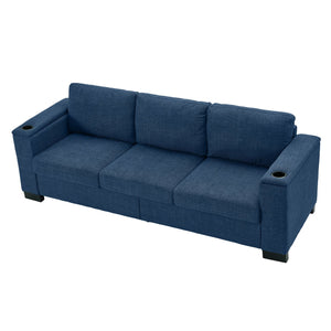 English Elm 93.7" Modern Living Room Sofa with Cup Holder & Hidden Storage, Upholstered Polyester, Durable Frame Blue W1097S00196