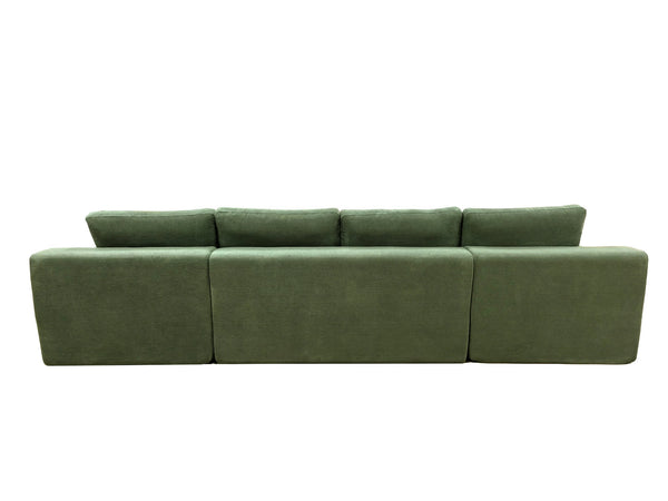 English Elm Coffee-bean Curved Upholstered Sectional Sofa with Plush Seating and Built-in Side Pocket Dark Green B2748S00129