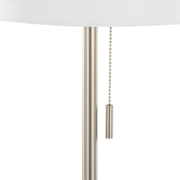 English Elm Bounty Brushed Nickel Contemporary Floor Lamp with Linen Drum Shade for Living Rooms B202P223983