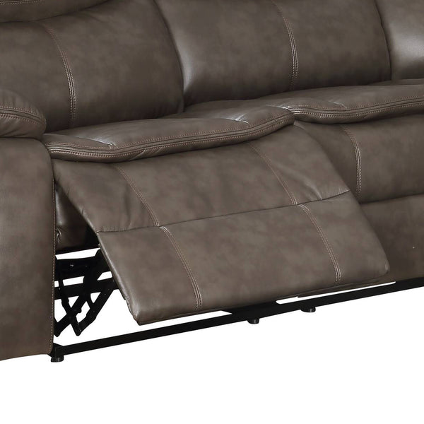 English Elm Tavin Taupe Faux Leather Sectional Recliner Sofa w/ Cupholder Console, 2 Recliners, Storage, 3-Seat Motion B2726S00126
