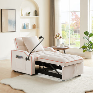 English Elm Sleeper Sofa Chair Velvet Convertible Armchair with Usb Charging for Small Spaces Beige W1359P458682