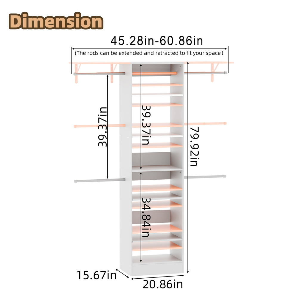 English Elm Closet Organizer System Wall Mounted Walk-in with Drawers and Expandable Hanging Rods B2770P495252