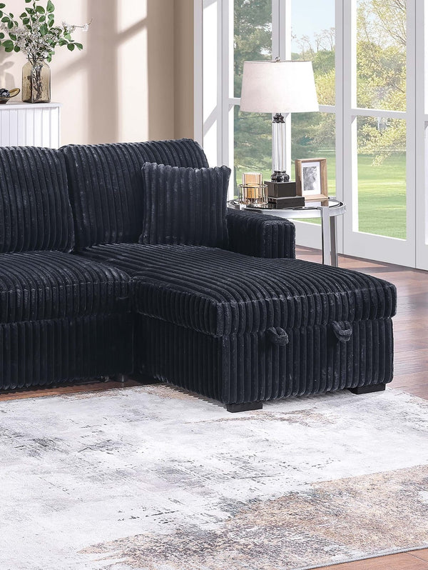 English Elm Modern Corduroy Sectional Sleeper Sofa with Dual Storage Chaises for Living Rooms B011S02165