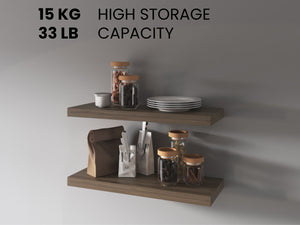 English Elm FM FURNITURE Iva Gray Walnut Floating Shelf Set x2 – Recessed Space-Saving 31.5" Wide Modern Display B128P361102