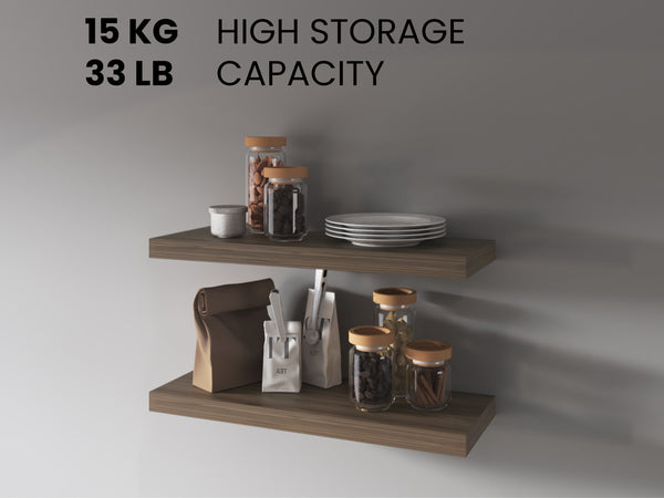 English Elm FM FURNITURE Iva Gray Walnut Floating Shelf Set x2 – Recessed Space-Saving 31.5" Wide Modern Display B128P361102