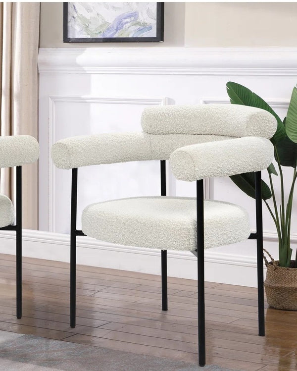 English Elm Set of 2 Boucle Fabric Kitchen Dining Chair with Armrest, Sleek Stainless Steel Frame, Cream Finish Black+Cream 53 L x 28 W x 12 H B011P353069