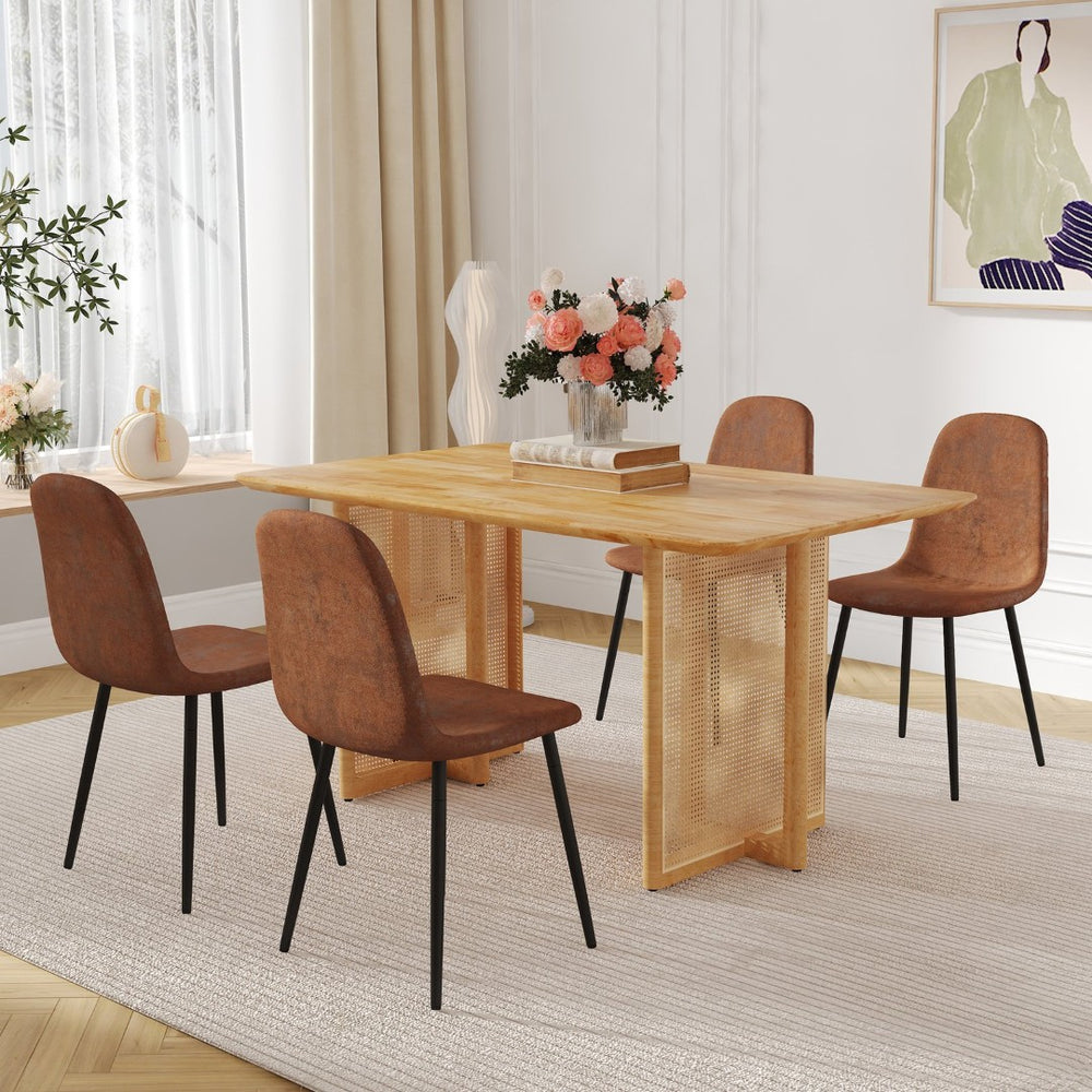 English Elm Table Solid Wood Dining Set With 4 Techno-Fabric Chairs, Imitation Rattan Legs For Home & Office W1151S04063-GIGA