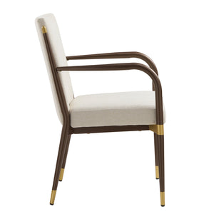 English Elm Modern Gold Accent Iron Frame Dining Arm Chairs Upholstered Set of Two for Elegant Spaces Brown+Beige N771P345830W
