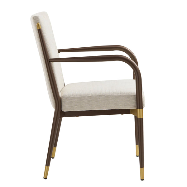 English Elm Modern Gold Accent Iron Frame Dining Arm Chairs Upholstered Set of Two for Elegant Spaces Brown+Beige N771P345830W