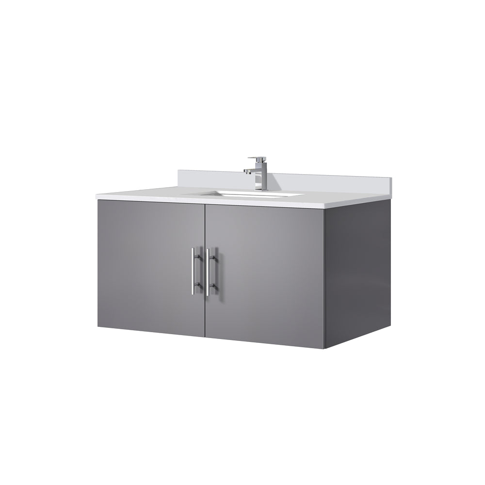 English Elm Dark Grey Bath Vanity With White Quartz Top & Chrome Faucet – Modern Storage Solution For Bathrooms B2731P258605