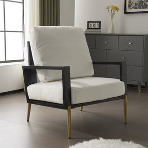 English Elm Christopher Knight Home® - Upholstered Velvet Armchair with Gold Metal Legs, White Luxury Lounge Chair for Living Spaces N817P237961W