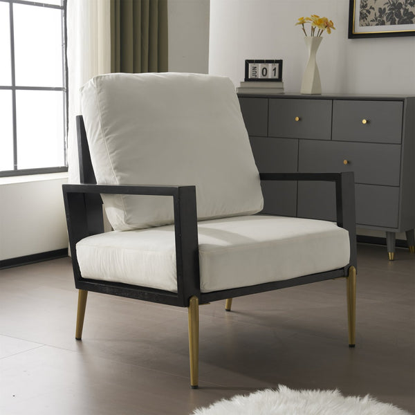 English Elm Christopher Knight Home® - Upholstered Velvet Armchair with Gold Metal Legs, White Luxury Lounge Chair for Living Spaces N817P237961W