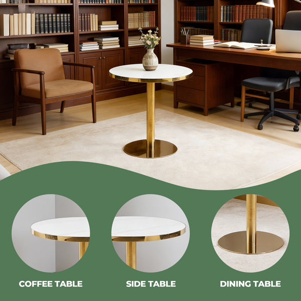 English Elm 31.5inch Tulip Pedestal Round Dining Table White Ceramic Top Mid-century Modern Seats Six W3766P436155