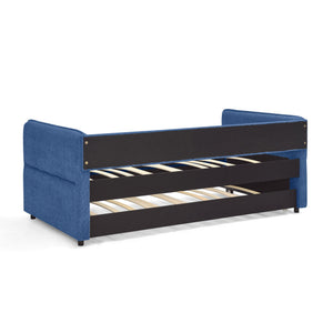 English Elm Daybed Boucle Upholstered Tufted Twin Trundle Sofa for Guest Bedroom Studio Lounge Blue W1413S00173