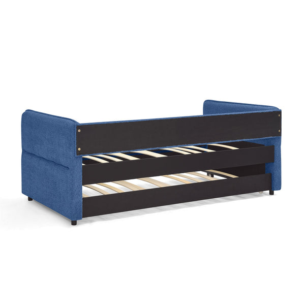 English Elm Daybed Boucle Upholstered Tufted Twin Trundle Sofa for Guest Bedroom Studio Lounge Blue W1413S00173