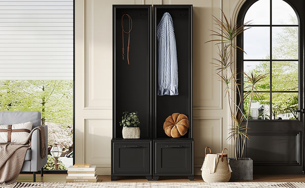 English Elm On-Trend Elegant 3-In-1 Hall Tree Set Of 2 - Stylish Entryway Coat Rack With Bench & Storage Drawers N721P249242B