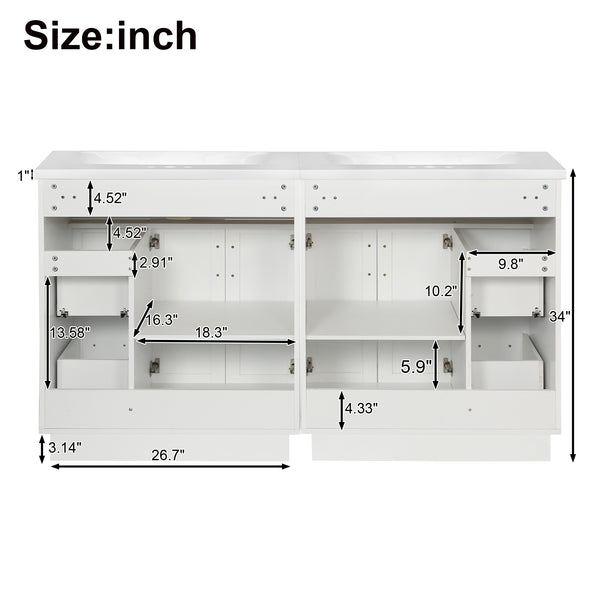 English Elm [video] 60 Inch Dual Sink Bathroom Vanity Mdf Cabinet Soft Close Doors Resin N729P000018K