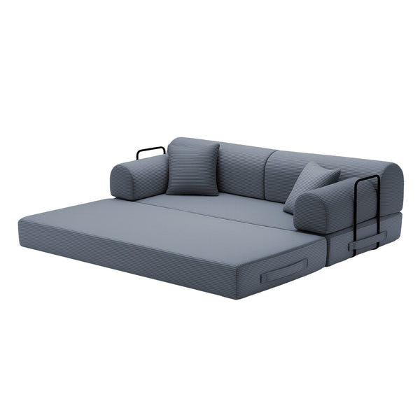 English Elm Convertible Corduroy Floor Sofa Folds Flat as Sleeper Daybed for Studio Living Dark Gray W5532P438823