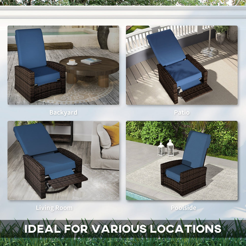 English Elm Outsunny Pe Rattan Swivel Recliner Outdoor Chair with Footrest and Padded Cushions W2225P485593