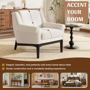 English Elm Modern Boucle Accent Chair Sculpted Flared Arms Birch Legs Mid-century Living Room N723P426251A