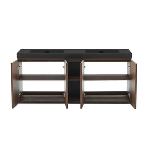 English Elm Galan 72 Inch Double Sink Vanity Fluted Wood Quartz Top Freestanding Bathroom Cabinet Walnut Brown W1865S00231