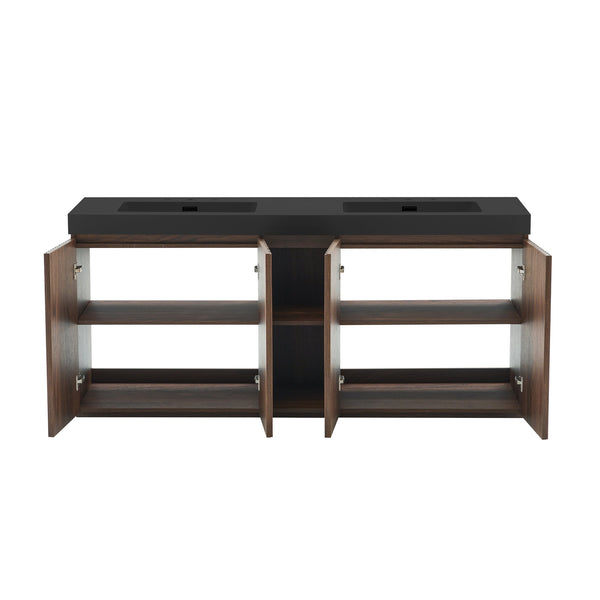 English Elm Galan 72 Inch Double Sink Vanity Fluted Wood Quartz Top Freestanding Bathroom Cabinet Walnut Brown W1865S00231
