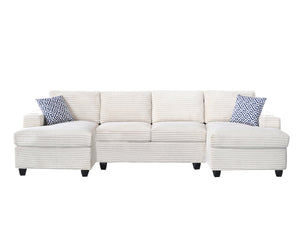 English Elm Multifunctional Corduroy Modular Sectional with Dual Chaise Cup Holders Living Room Beige B2730S00073