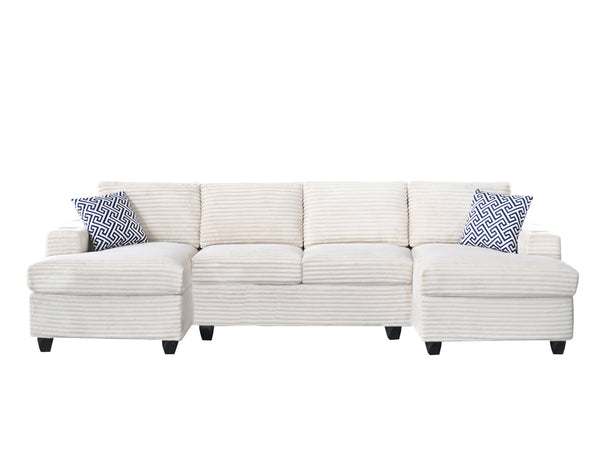 English Elm Multifunctional Corduroy Modular Sectional with Dual Chaise Cup Holders Living Room Beige B2730S00073